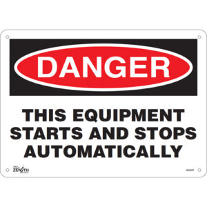 ""This Equipment Starts And Stops Automatically"" Sign