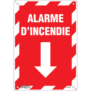 ""Alarme D'Incendie"" Arrow Sign