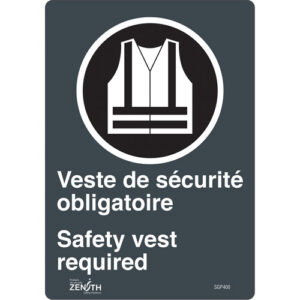 ""Port du dossard obligatoire/Safety Vest Required"" Sign