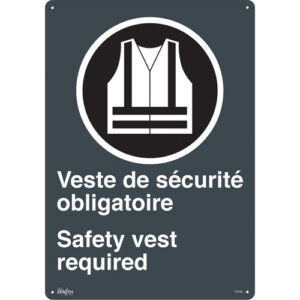 ""Port du dossard obligatoire/Safety Vest Required"" Sign