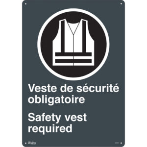 ""Port du dossard obligatoire/Safety Vest Required"" Sign