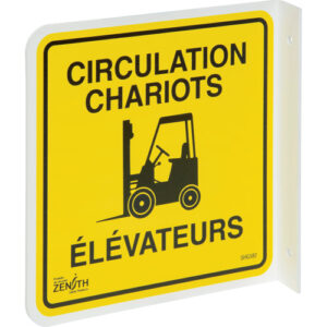 90° Projecting ""Circulation Chariots Élévateurs"" Sign